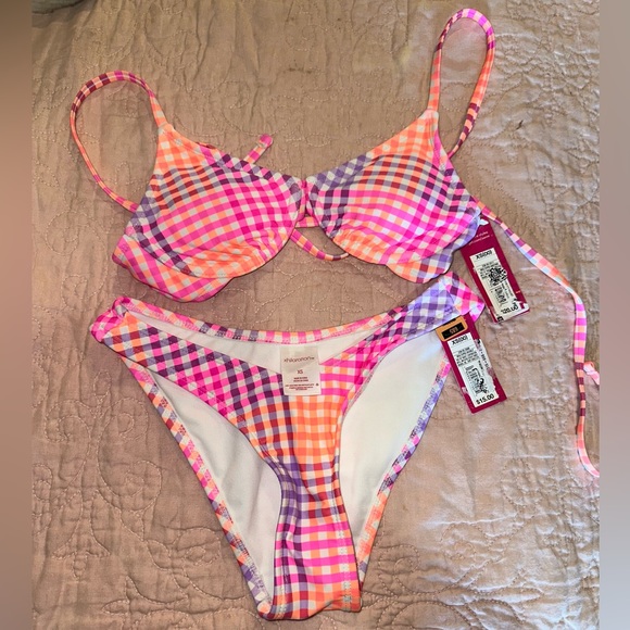 Xhilaration pink, purple, and orange plaid bikini, size XS, nwt - Picture 2 of 5